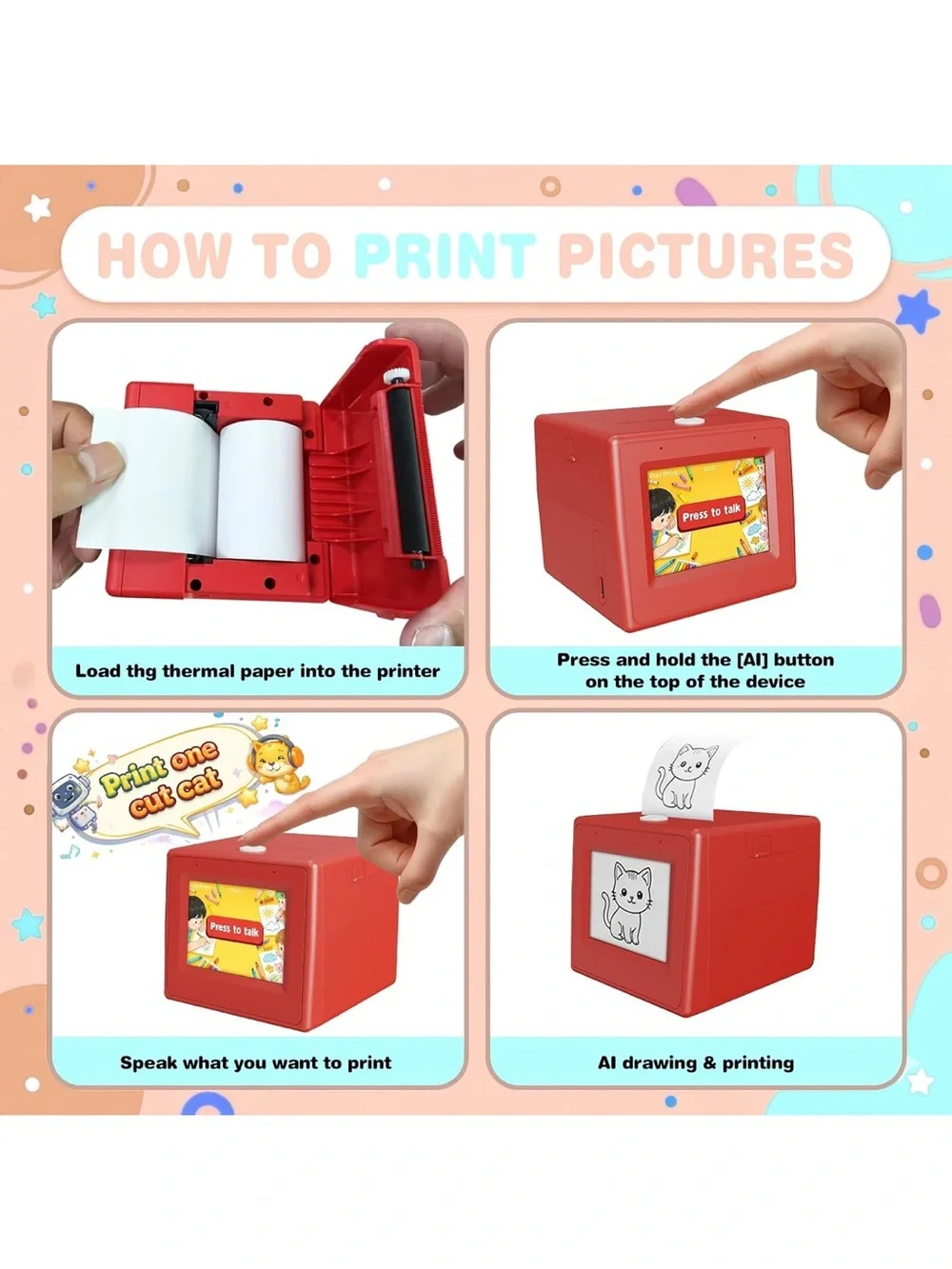AI voice Sticker Printer box portable thermal inkless printer with 5 rolls